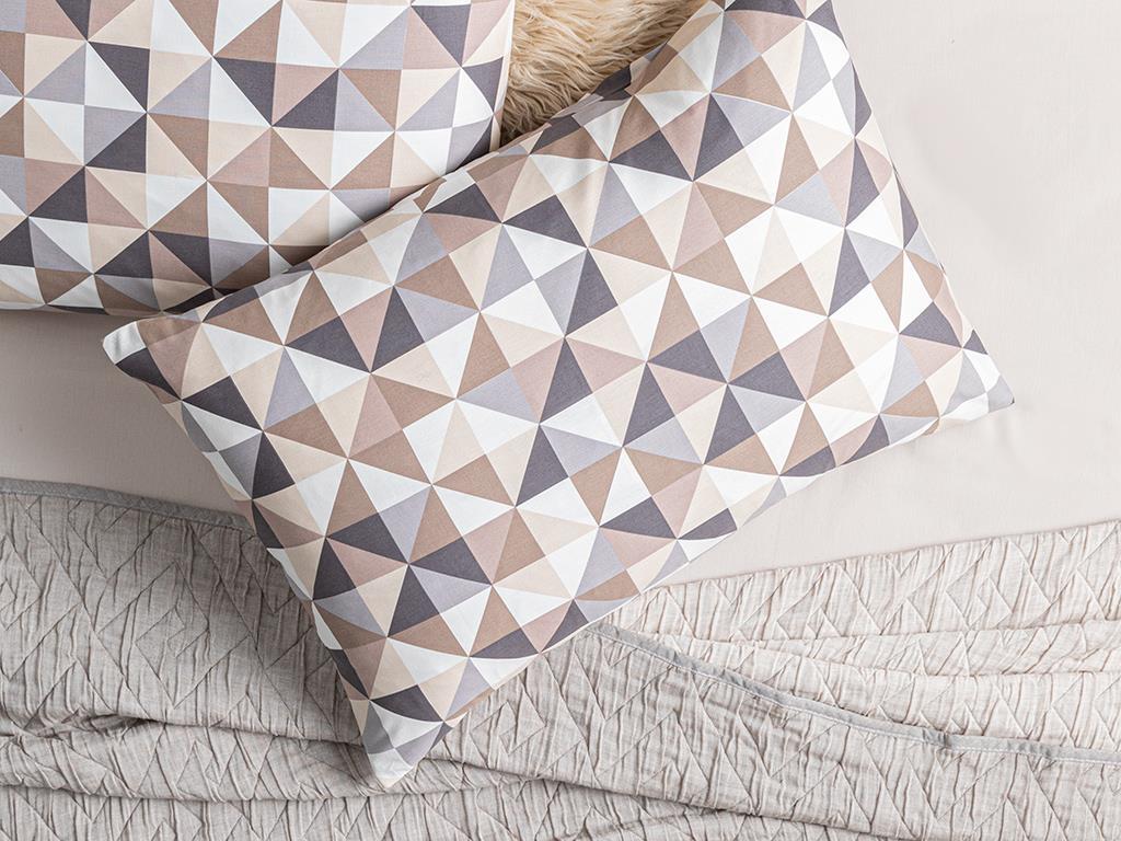 Trigon Cu Bumbac Cu 2 Piese Față De Pernă 50x70 cm Gri - Bej