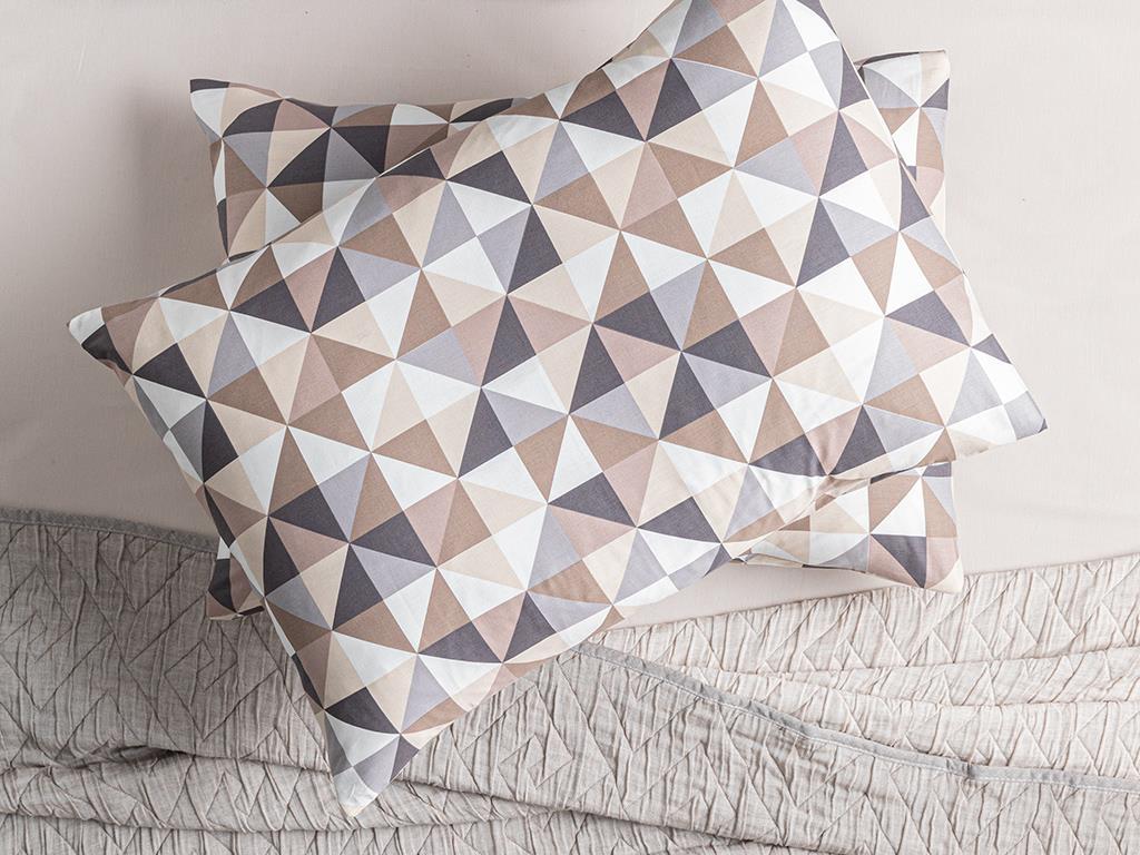 Trigon Cu Bumbac Cu 2 Piese Față De Pernă 50x70 cm Gri - Bej