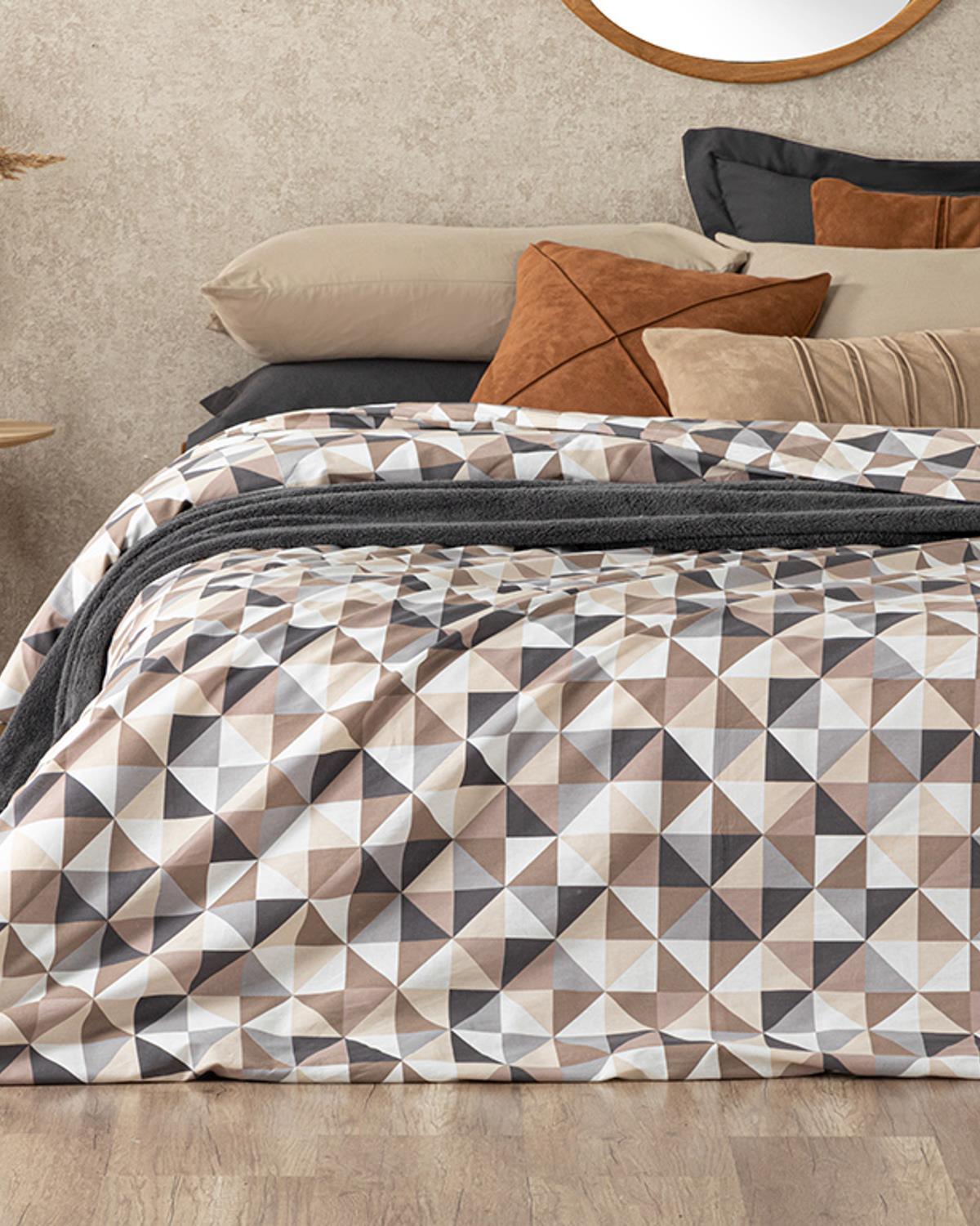 Trigon Cu Bumbac Extra King Lenjerie De Pat 260X240 CM Gri - Bej