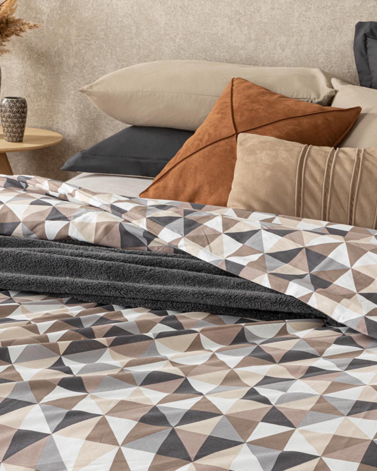 Trigon Cu Bumbac Extra King Lenjerie De Pat 260X240 CM Gri - Bej