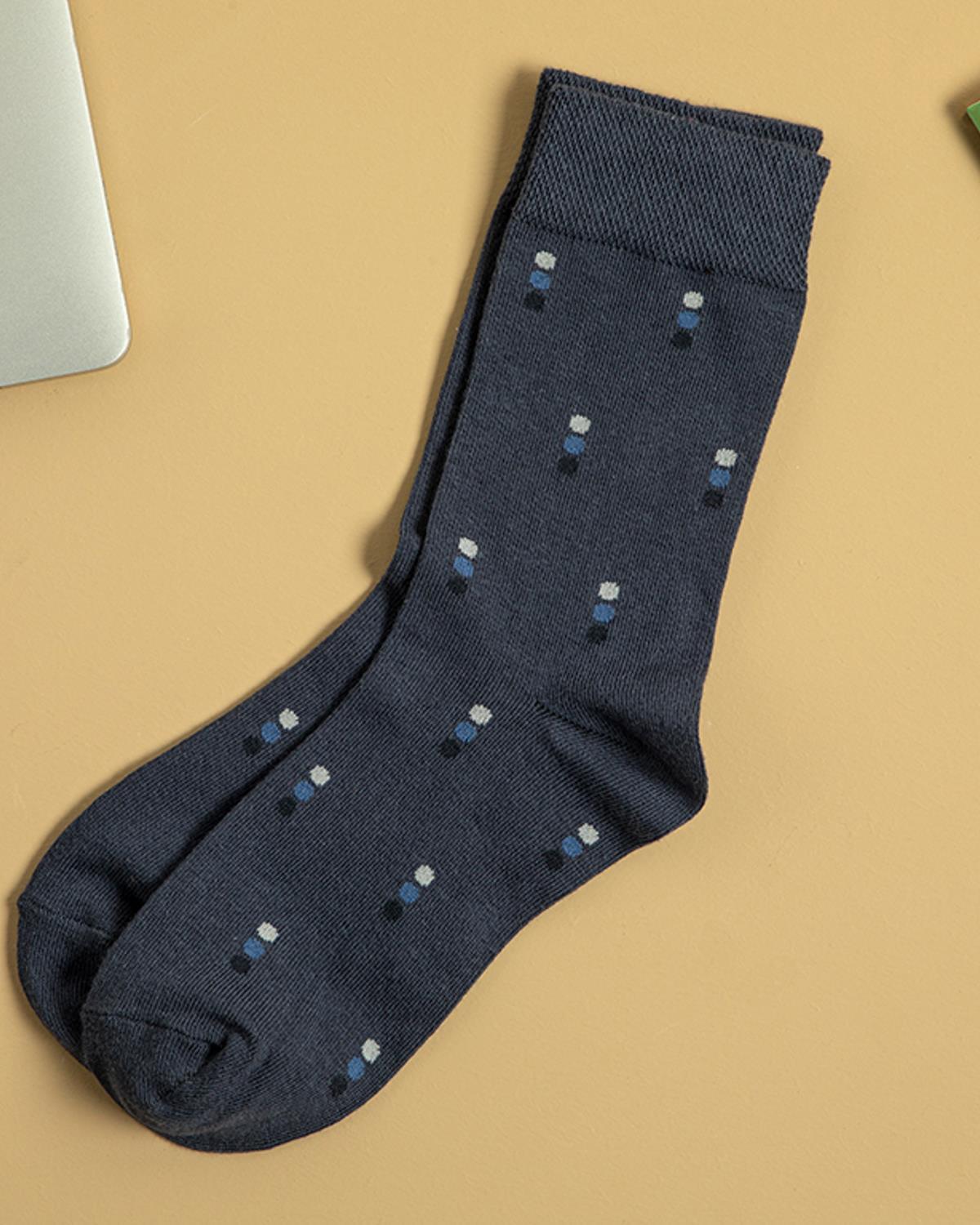 Triple Dots Cotton Men's Long Length Sock 40-44 Dark Blue