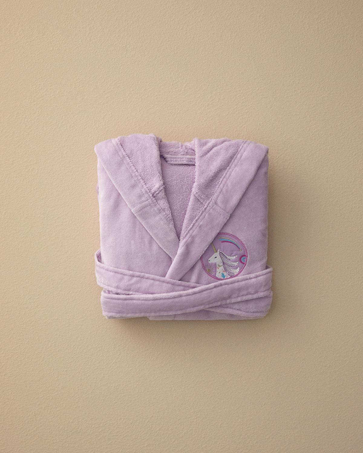 Unicorn Velvet Bathrobe For Kids 4-6 YaÅ Lilac.