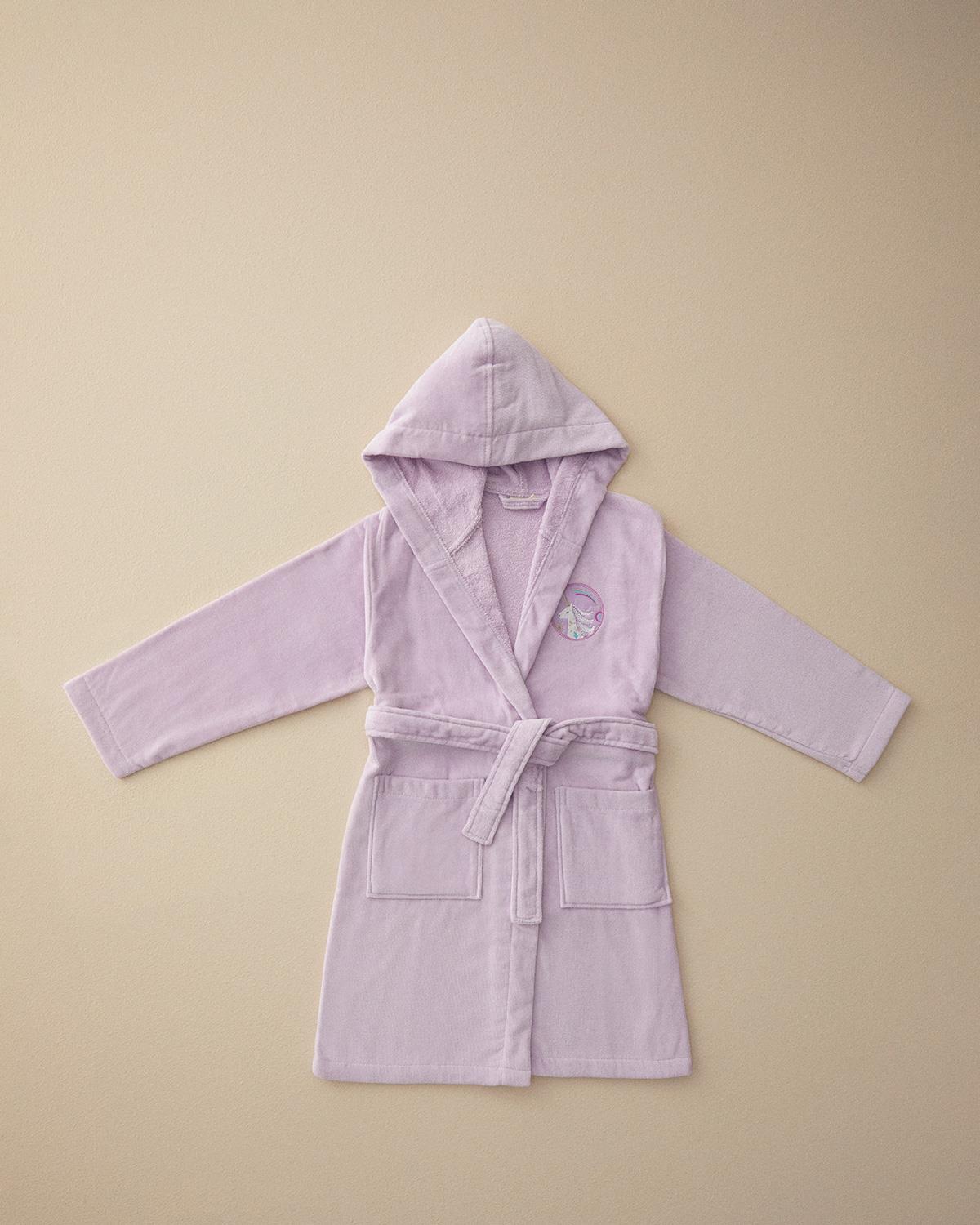 Unicorn Velvet Bathrobe For Kids 4-6 YaÅ Lilac.
