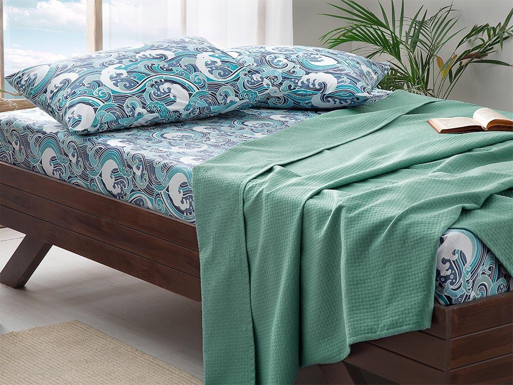 Valuri verzi  Cu imprimeu Pentru o persoana  SET CUVERTURĂ 150x220 cm CELADON DARK