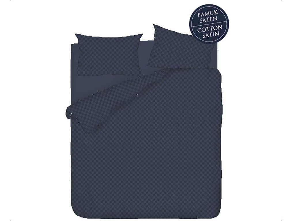 Verificare rustică  Satin bumbac  King Size  SET LENJERIE DE PAT 240x220 cm Dark Blue