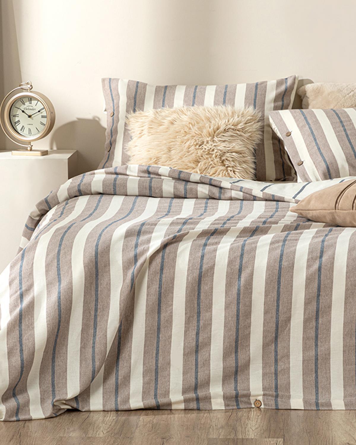 Vittate Natural Vopsit în Fire Double Set Lenjerie De Pat 200x220 cm Maro - Bleumarin
