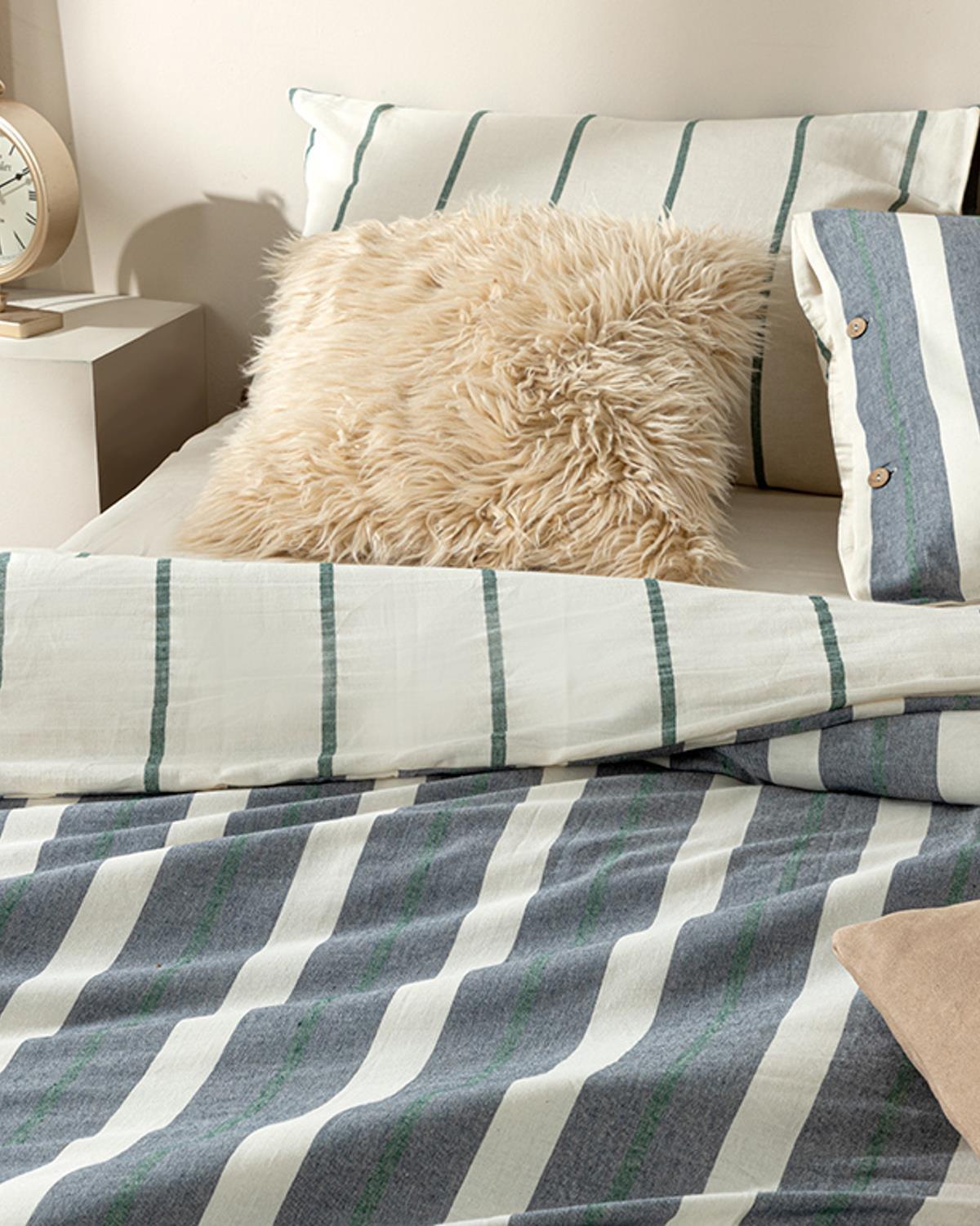 Vittate Natural Vopsit în Fire Single Set Lenjerie De Pat 160x220 cm Bleumarin - Verde.