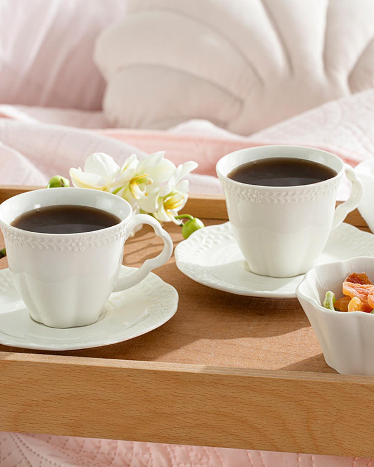Viyana Porcelain 4 Parça 2 Kişilik Tea Cup Set 180 ml Light Cream