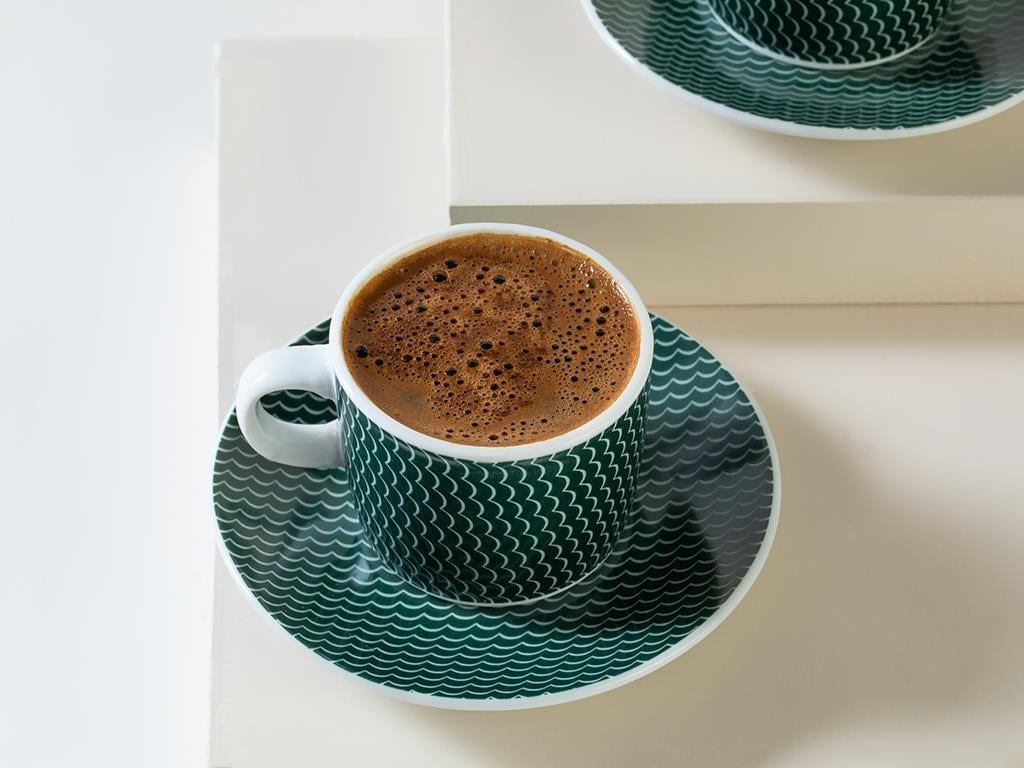Wavey Porcelain 4 Parça 2 Kişilik Coffee Cup Set 80 ml Green