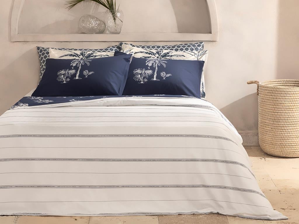 WILD PALMS COTTONY PERSOANĂ DUBLĂ  SET LENJERIE DE PAT 200X220 CM ALBASTRU INCHIS