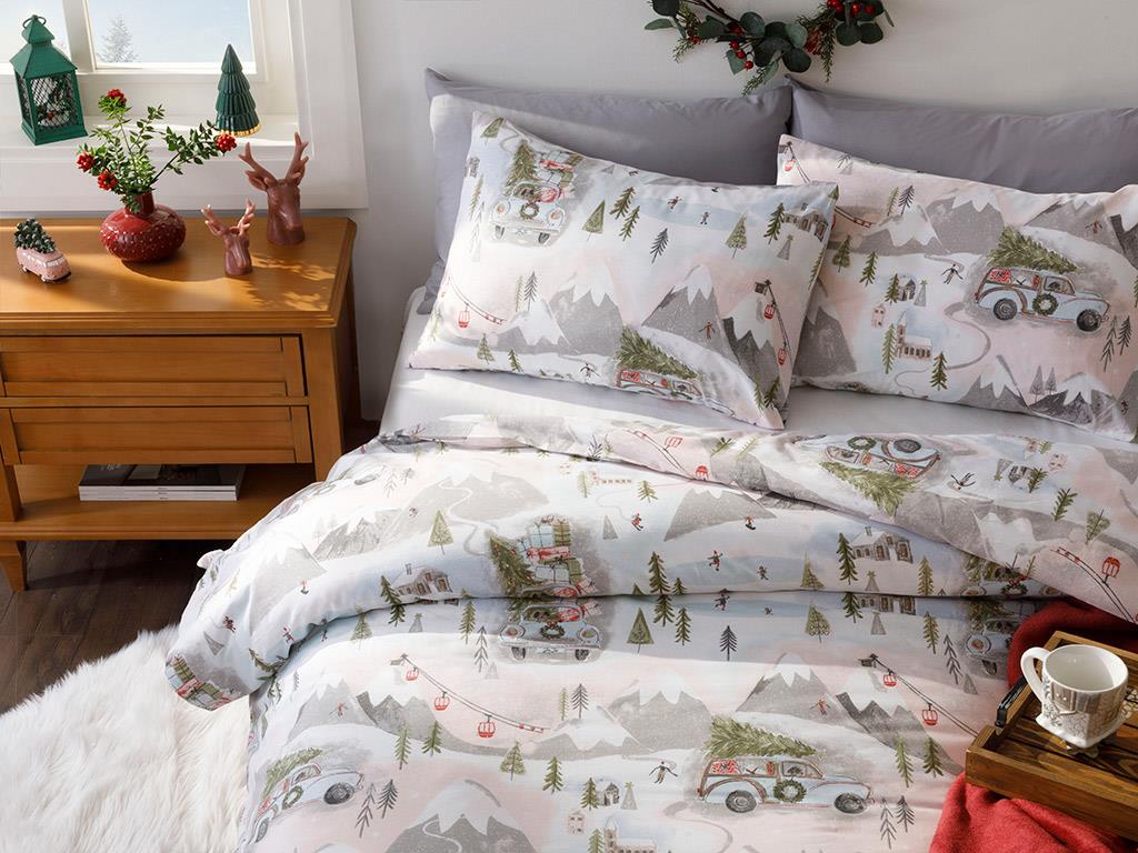 Winter Holiday Bumbac Double Person  SET LENJERIE DE PAT 200x220 cm Pink