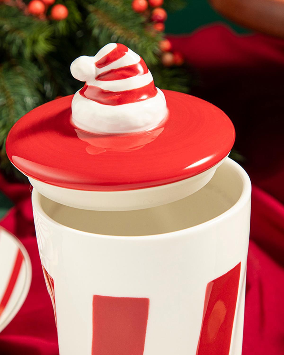 Winter Stripes Porcelain Double Wall Travel Mug 360 ml Red