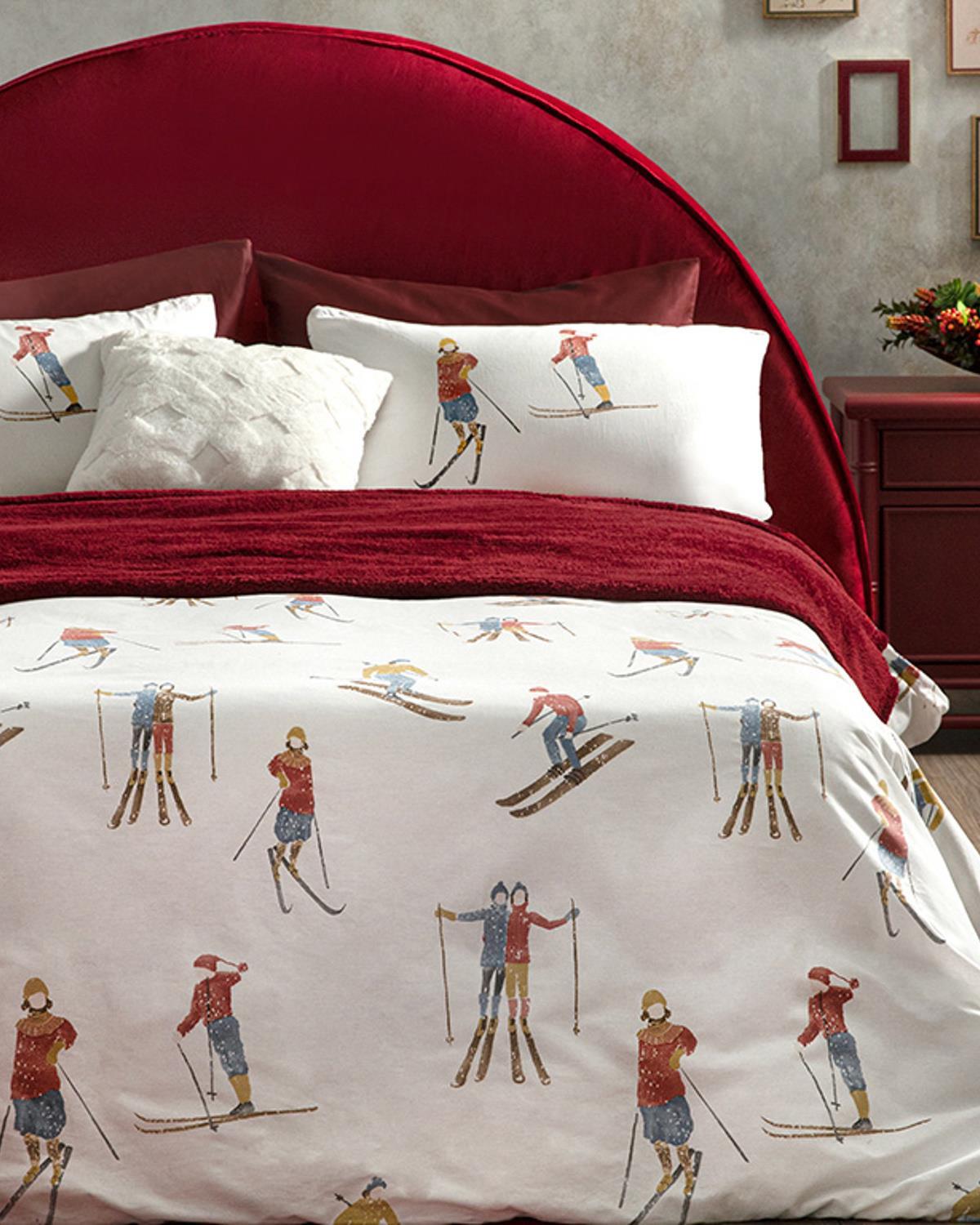 Winter Vacay Bumbac Single Set Lenjerie De Pat 160x220 cm Roșu