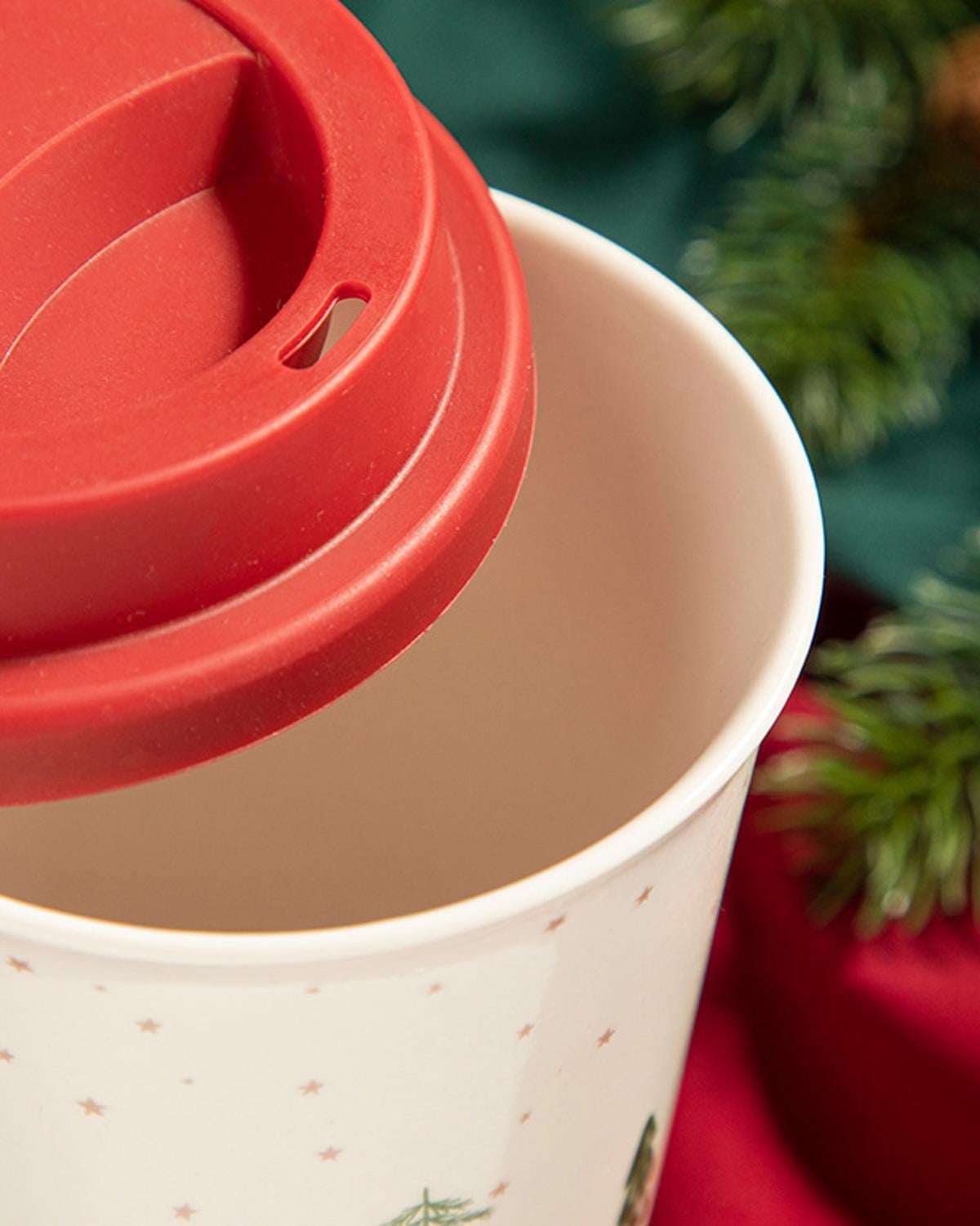 Silicon Silicone Lid Travel Mug 400 ml Red-White