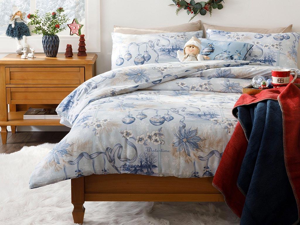 Wintertime Bumbac Double Person  SET LENJERIE DE PAT 200x220 cm Albastru.