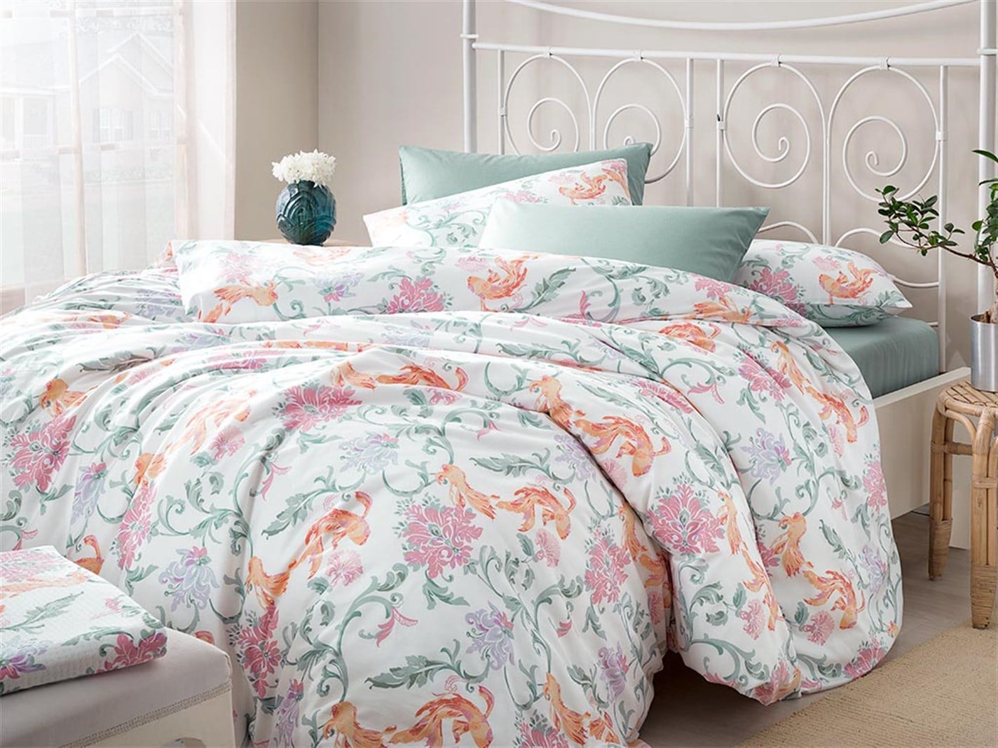 Zen Damask  Meniu mare 240x220 cm Mint-lilac-roz