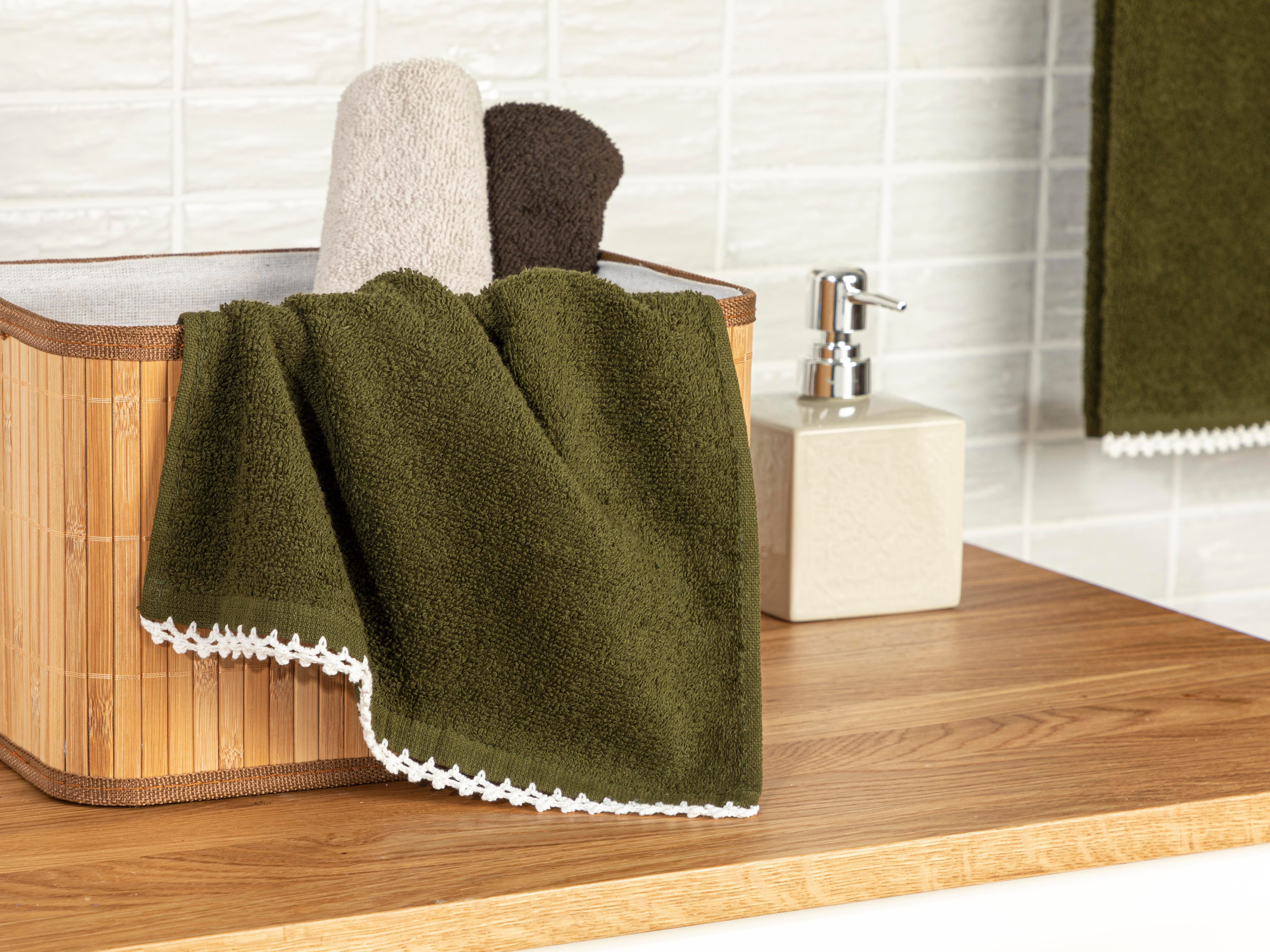 Zigzag Mono Bumbac Cu Croșetat  PROSOP DE MÂINI 30*40 Cm Verde - Ecru.
