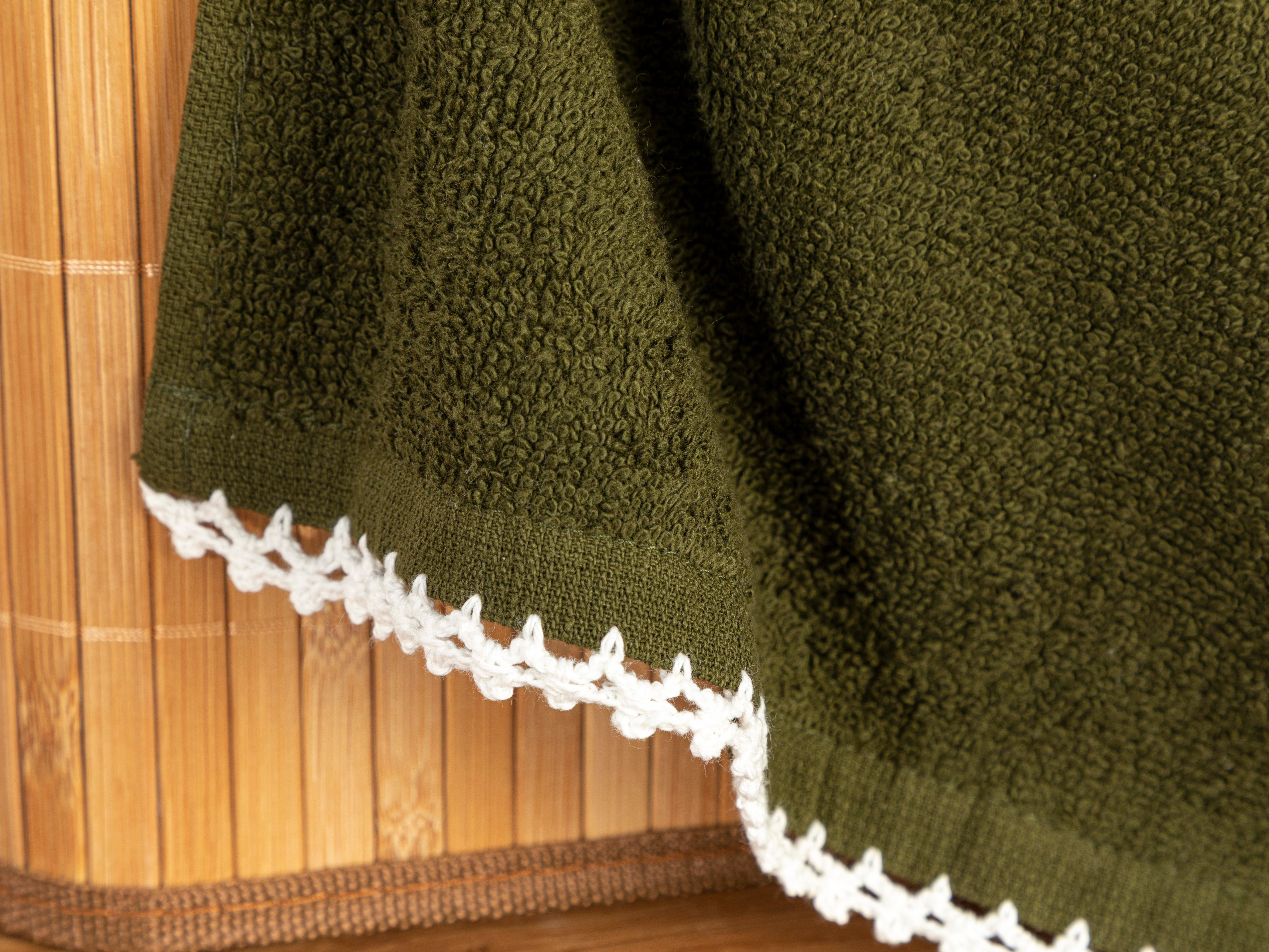 Zigzag Mono Bumbac Cu Croșetat  PROSOP DE MÂINI 30*40 Cm Verde - Ecru.