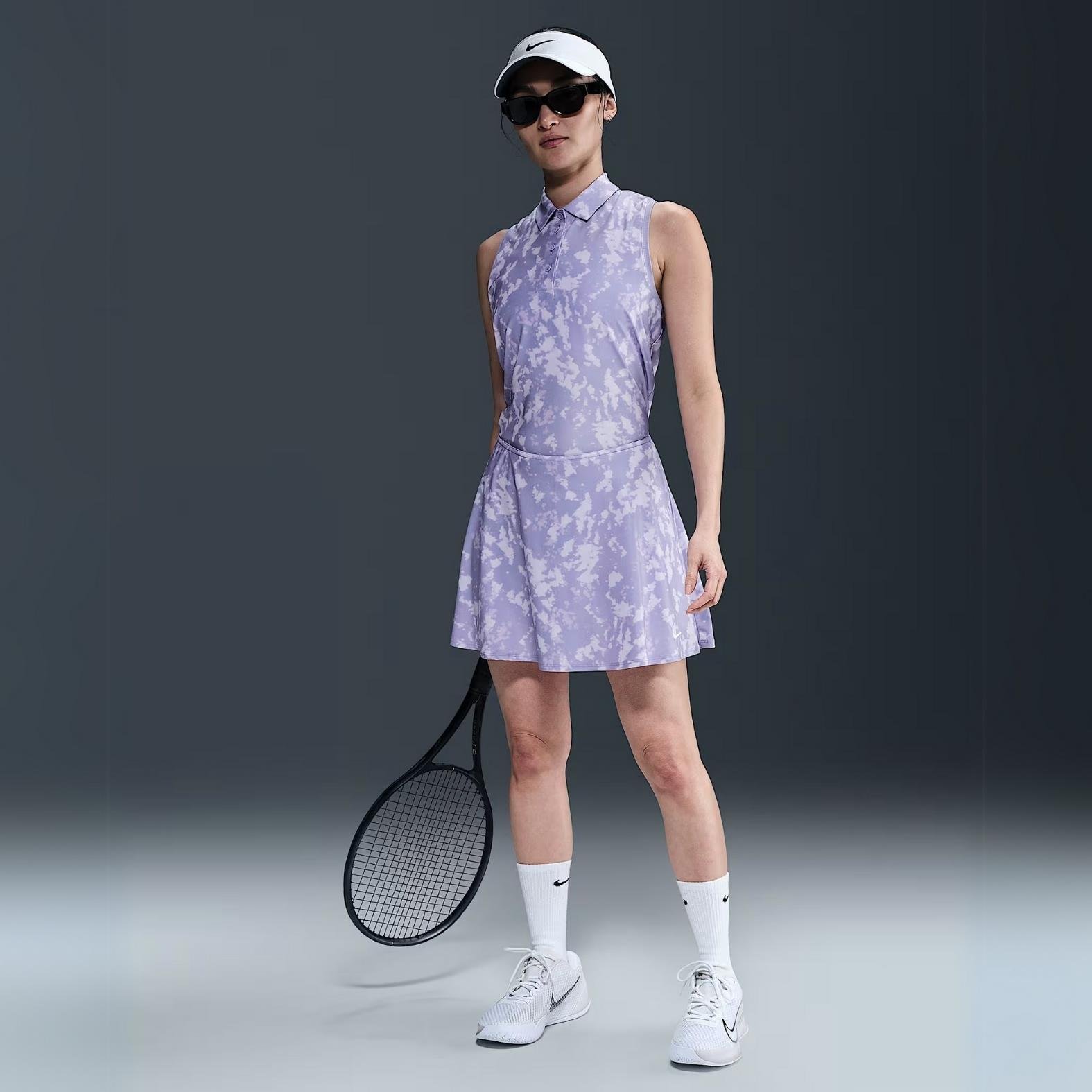 Nike Victory Dri-FIT Fırfırlı Baskılı Tenis Eteği - Lila