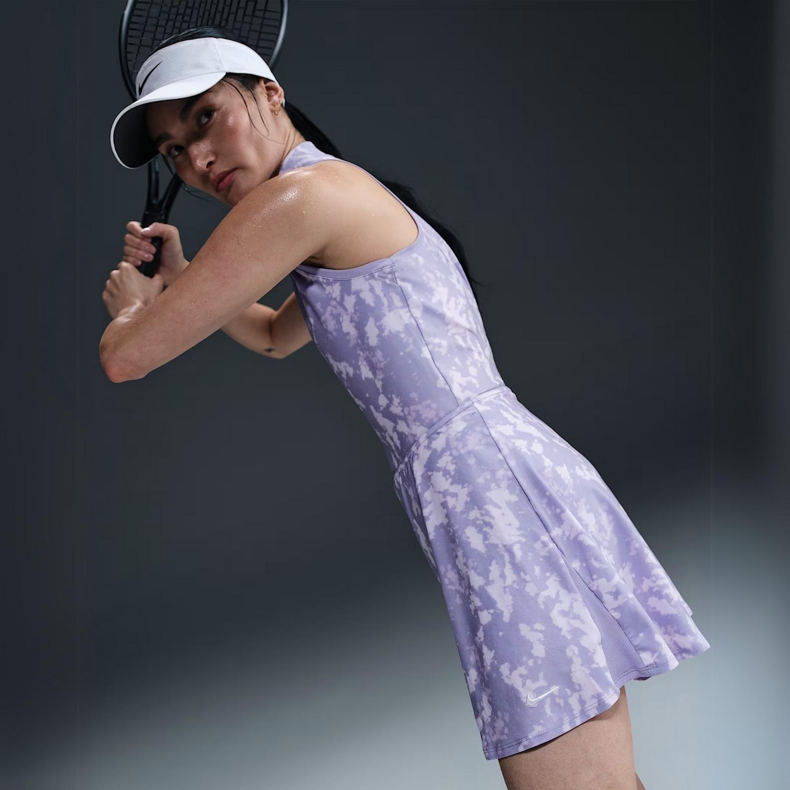 Nike Victory Dri-FIT Fırfırlı Baskılı Tenis Eteği - Lila