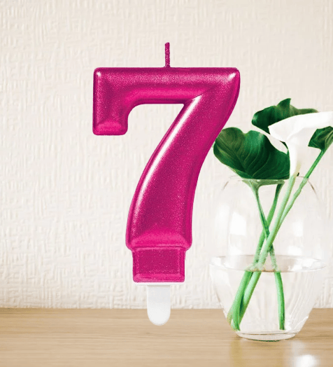  Mum Fuşya Pembe ışıltılı 7 Yaş mumu Koyu Pembe 8cm büyük doğum günü mumu  