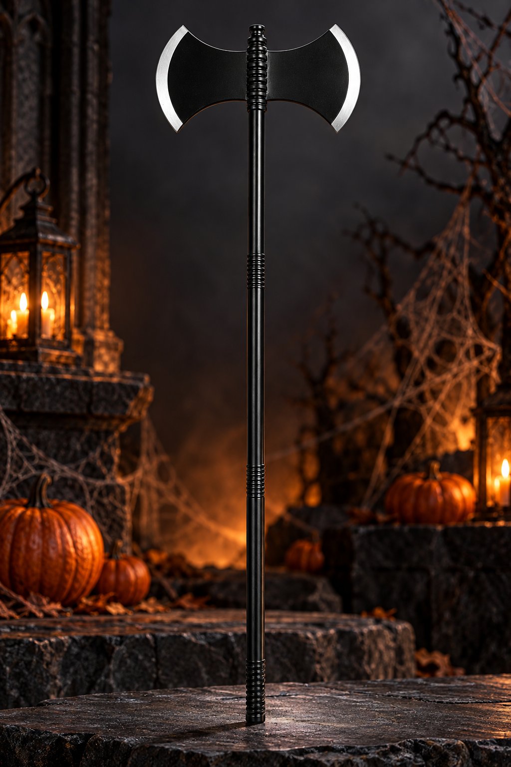 105 Cm Çift Taraflı Balta Halloween Kostüm Aksesuarı Siyah Gümüş Dekoratif Parti Baltası