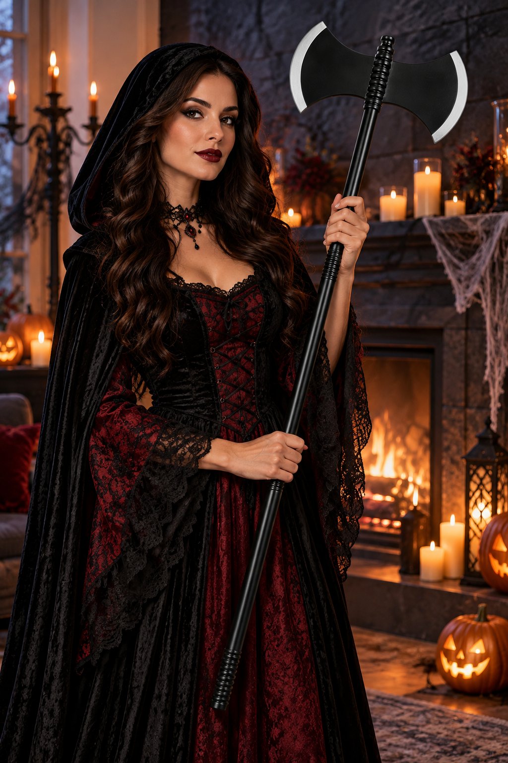 105 Cm Çift Taraflı Balta Halloween Kostüm Aksesuarı Siyah Gümüş Dekoratif Parti Baltası