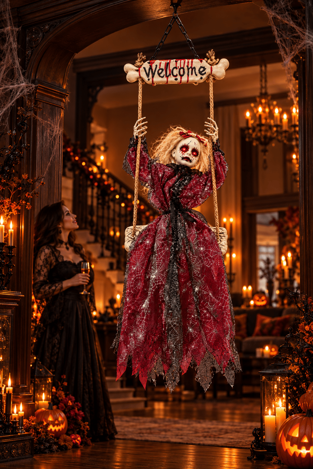 150 cm Işıklı Sensörlü Sesli Halloween Sallanan Korku Figürü Asılabilir Cadı Dekoru