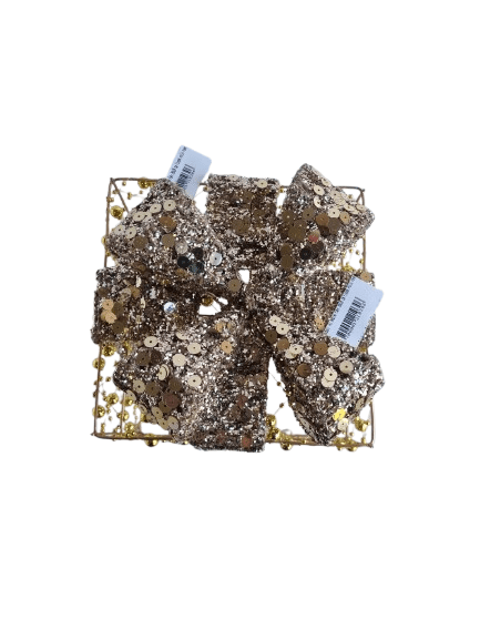 15x15 cm Yılbaşı Hediye Paketi Metal Süs - Gold Gümüş Payetli Boncuklu Lüks Noel Ağaç Altı Dekorasyonu