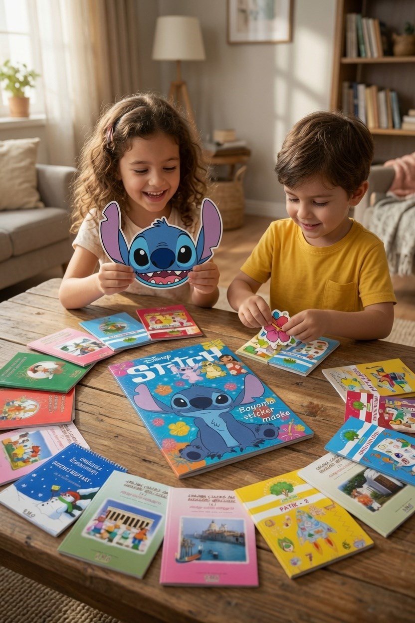 24 lü Tatil Seti Etkinlik-kavram-Boyama-Dikkat-matematik 4-7 yaş + stitch maske boyama stickers