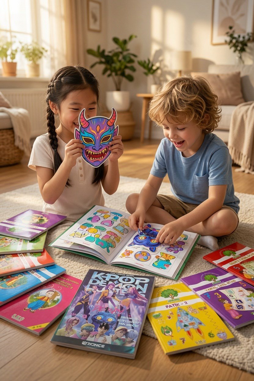 24 lü Tatil Seti Etkinlik-kavram-Boyama-Dikkat-matematik 4-7 yaş + K-POP maske boyama stickers