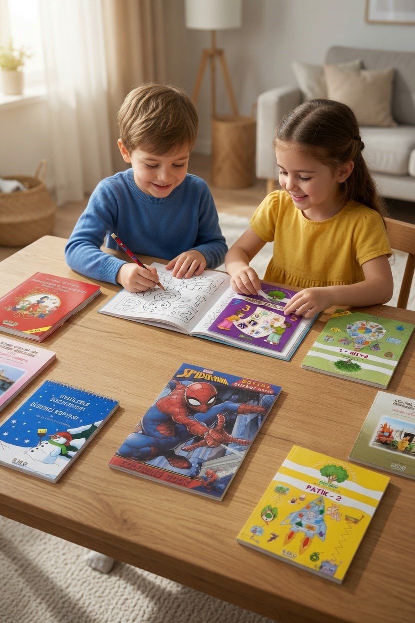 24 lü Tatil Seti Etkinlik-kavram-Boyama-Dikkat-matematik 4-7 yaş + Spider maske boyama stickers