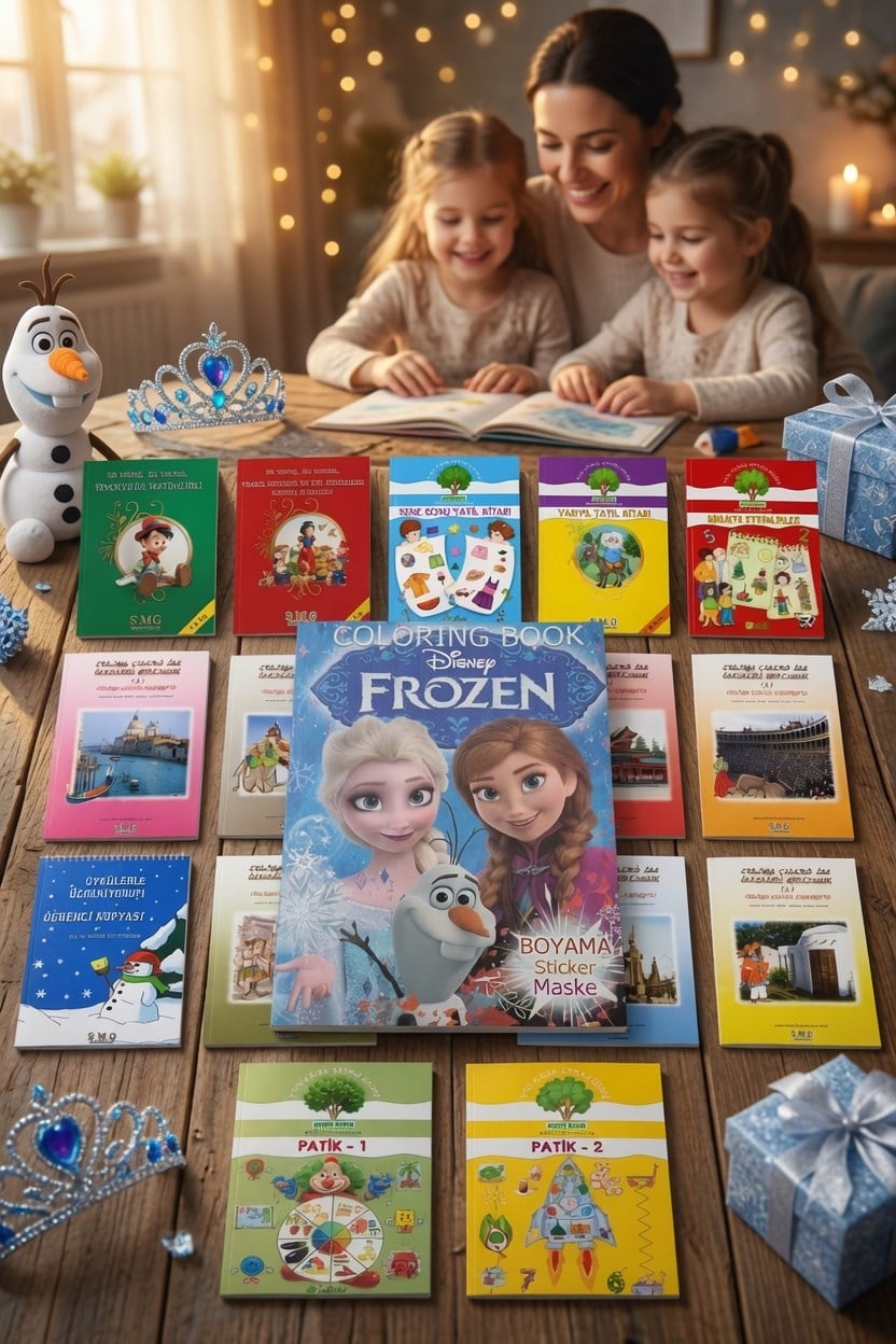 24 lü Tatil Seti Etkinlik-kavram-Boyama-Dikkat-matematik 4-7 yaş + Frozen maske boyama stickers