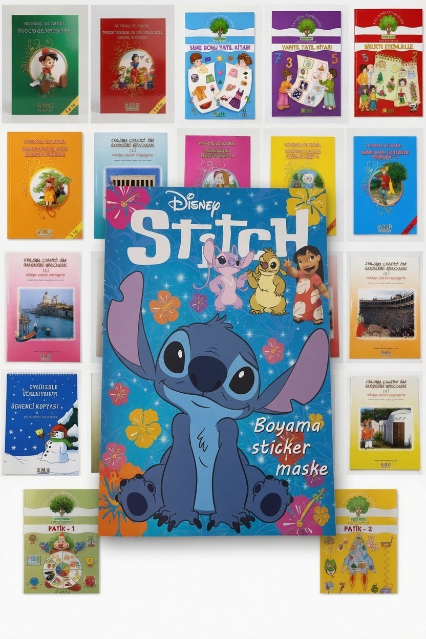 24 lü Tatil Seti Etkinlik-kavram-Boyama-Dikkat-matematik 4-7 yaş + stitch maske boyama stickers