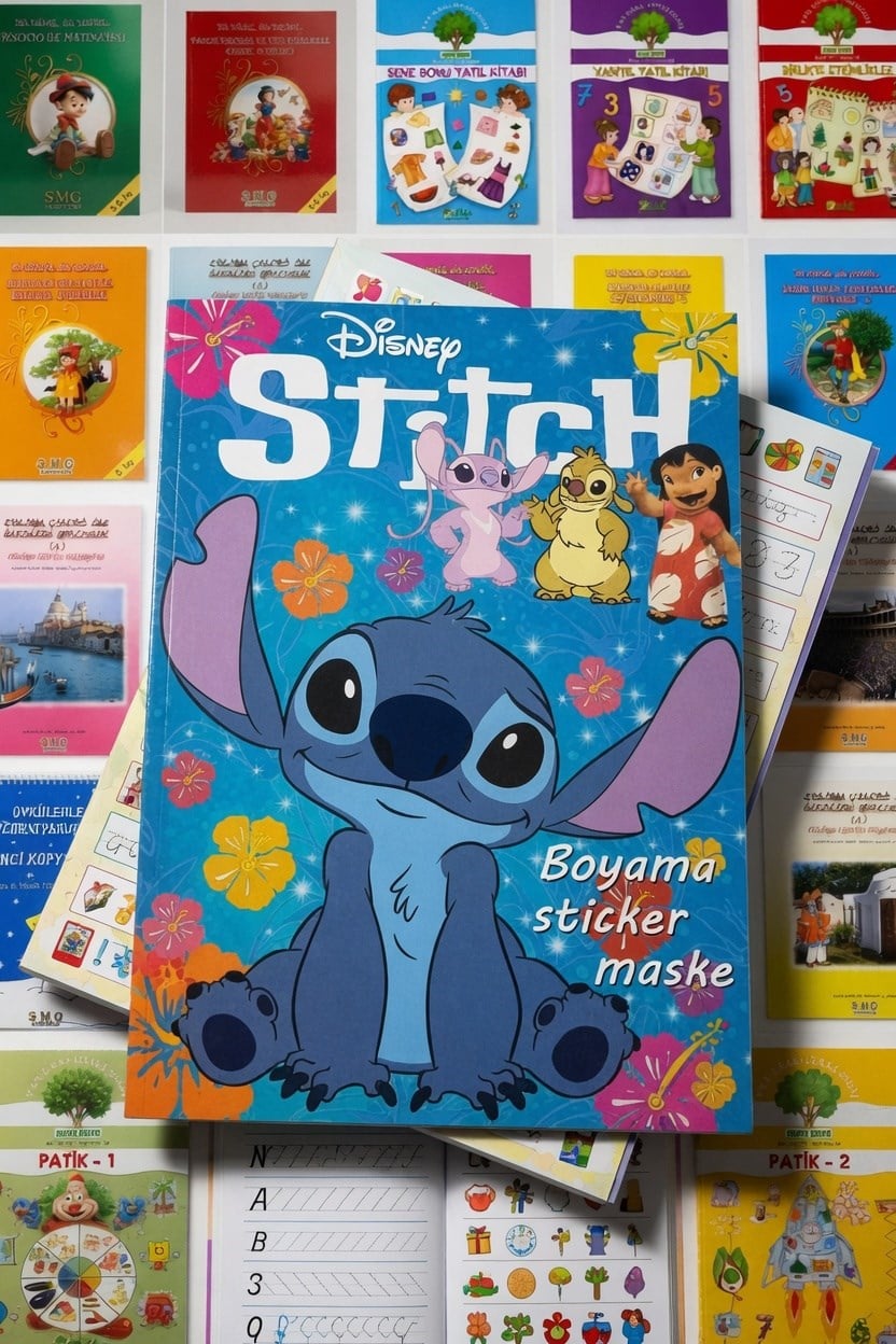 24 lü Tatil Seti Etkinlik-kavram-Boyama-Dikkat-matematik 4-7 yaş + stitch maske boyama stickers