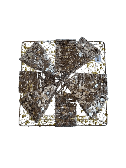 25 x 25 cm Yılbaşı Hediye Paketi Metal - Payetli Pullu Lüks Gold-Gümüş Boncuklu Noel ağaç altı süsü