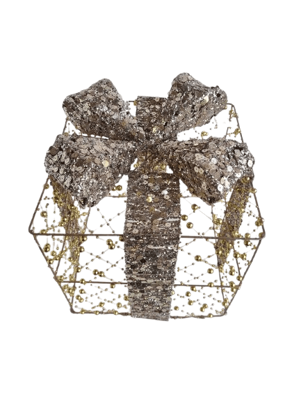 25 x 25 cm Yılbaşı Hediye Paketi Metal - Payetli Pullu Lüks Gold-Gümüş Boncuklu Noel ağaç altı süsü