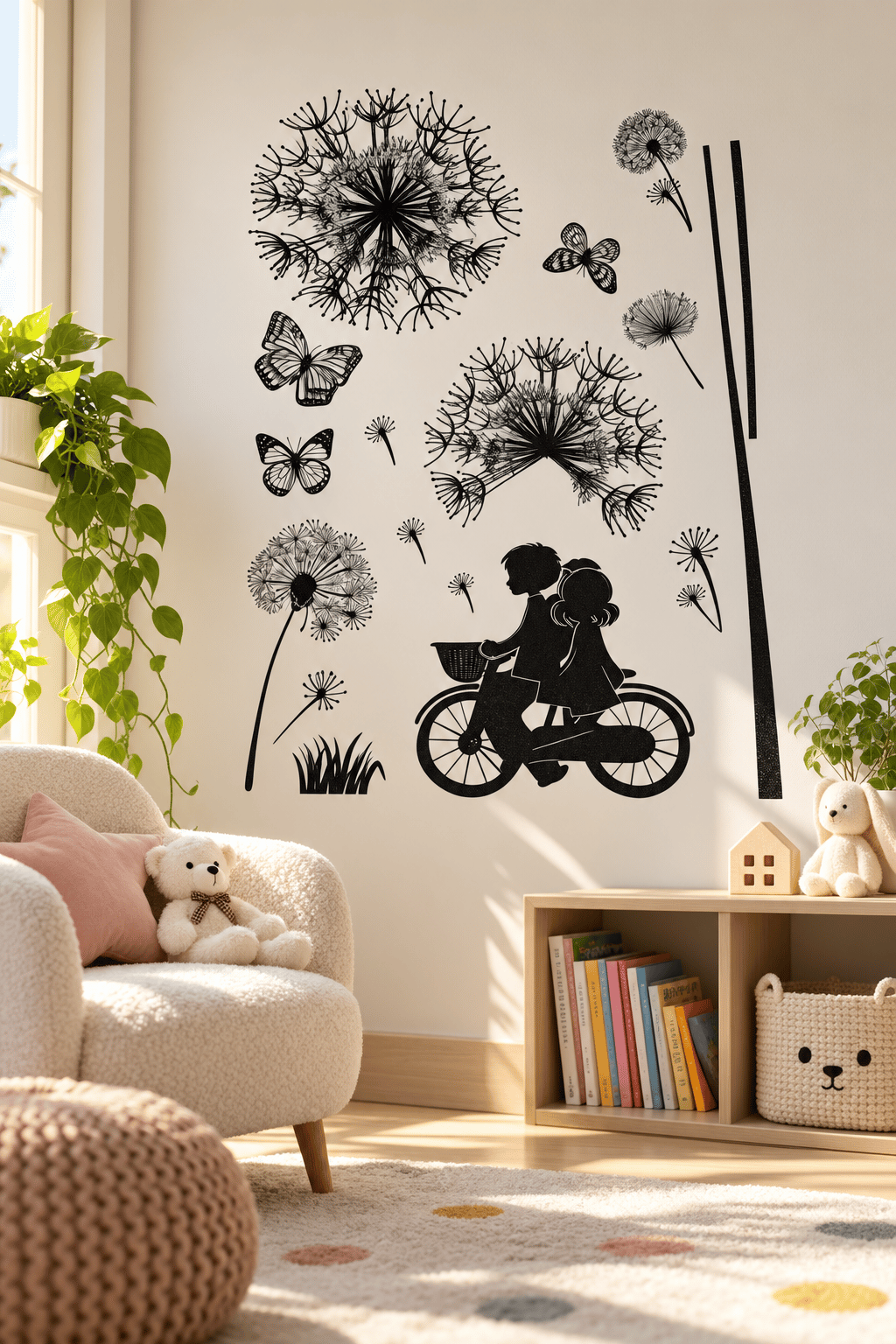 3D Simli Bisikletli Çocuklar Duvar Stickerı 32x50 Duvar Dekarasyonu