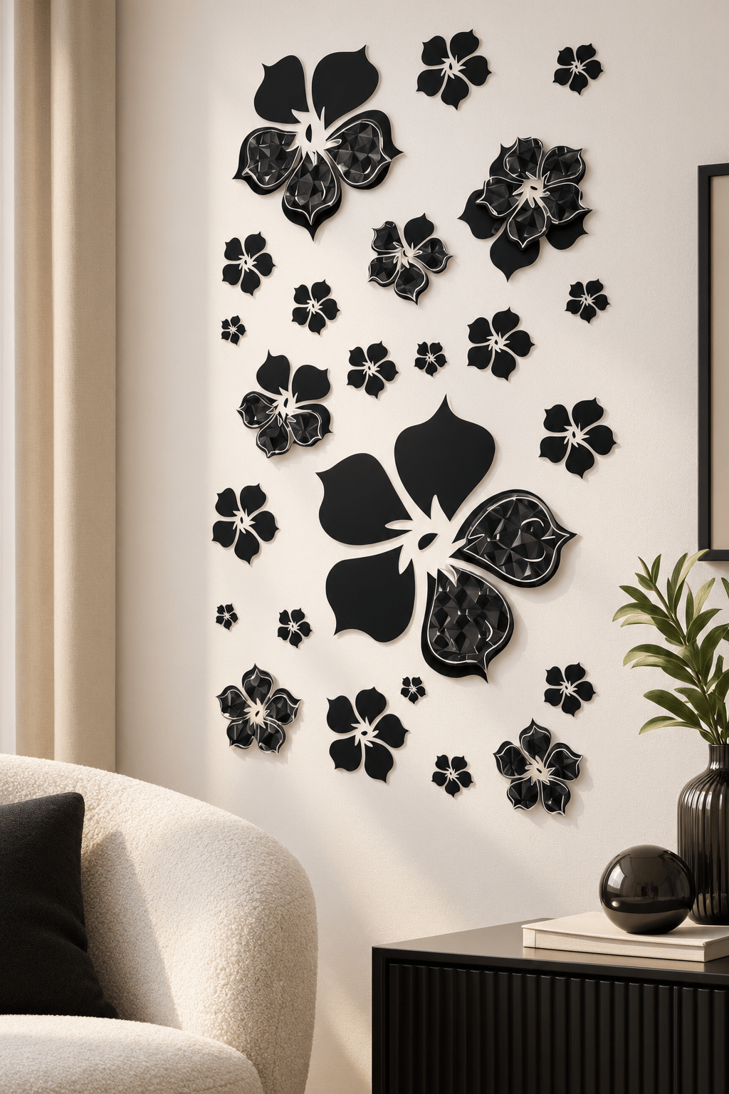 3D Simli Çiçekli Duvar Stickerı 32x50 Duvar Dekarasyonu