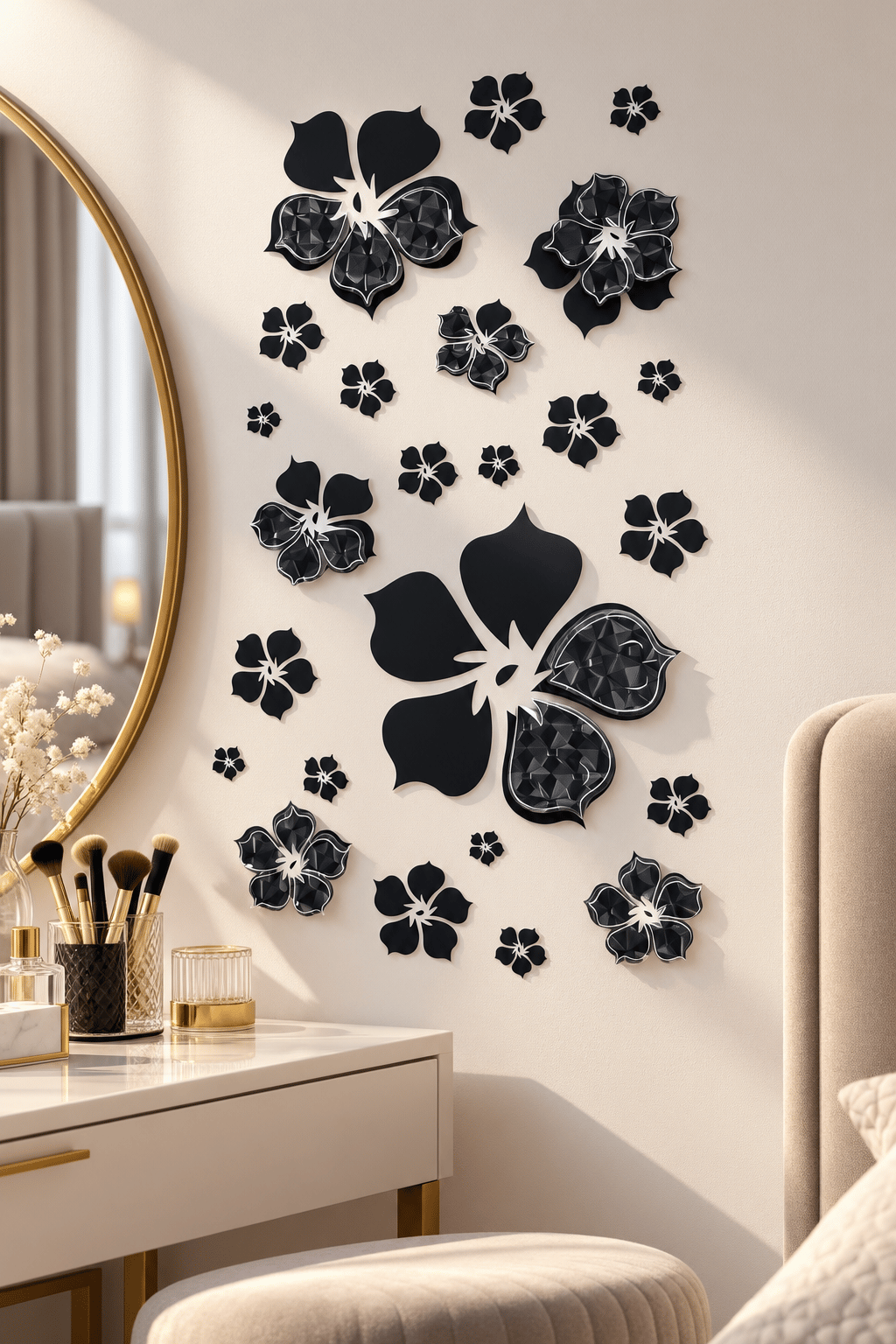 3D Simli Çiçekli Duvar Stickerı 32x50 Duvar Dekarasyonu