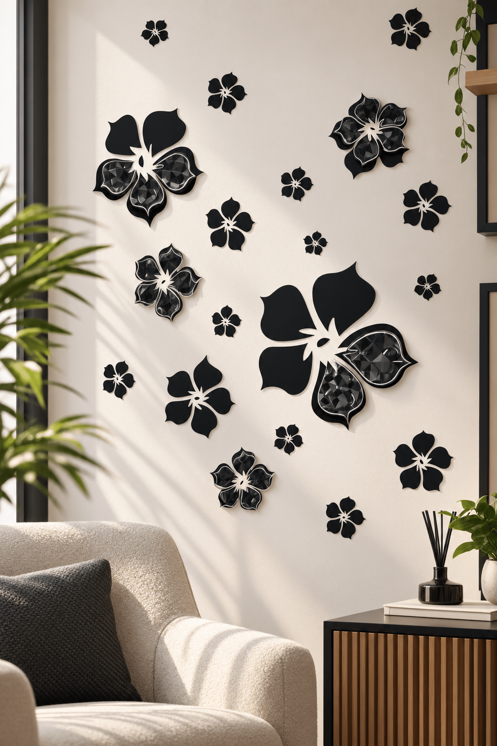 3D Simli Çiçekli Duvar Stickerı 32x50 Duvar Dekarasyonu