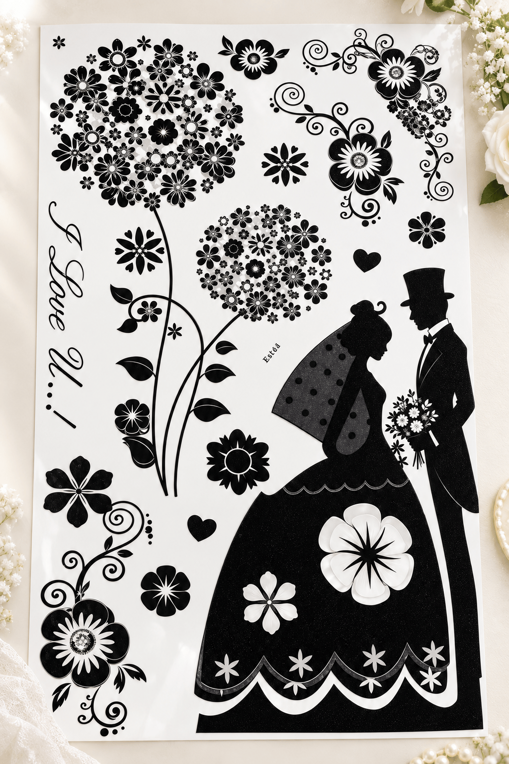 3D Simli Gelin-Damat Duvar Stickerı 32x50 Duvar Dekarasyonu