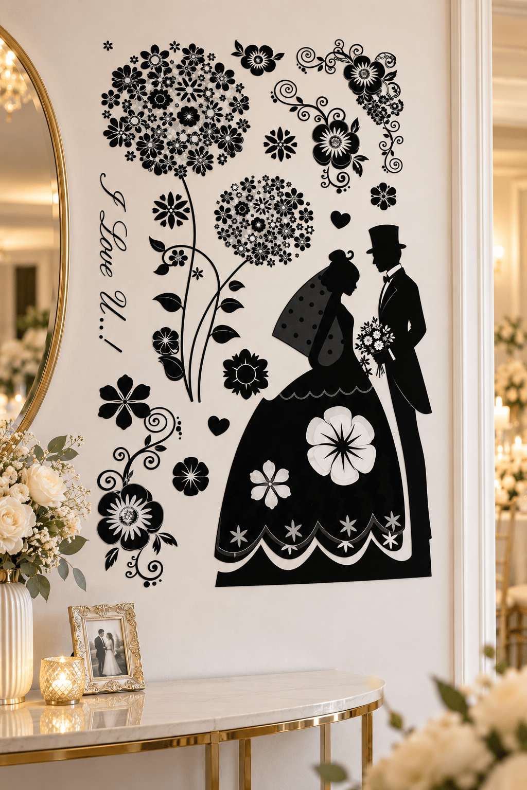 3D Simli Gelin-Damat Duvar Stickerı 32x50 Duvar Dekarasyonu
