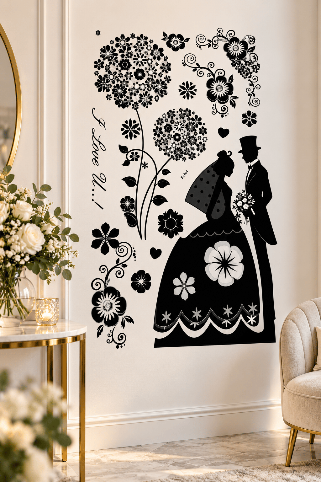 3D Simli Gelin-Damat Duvar Stickerı 32x50 Duvar Dekarasyonu