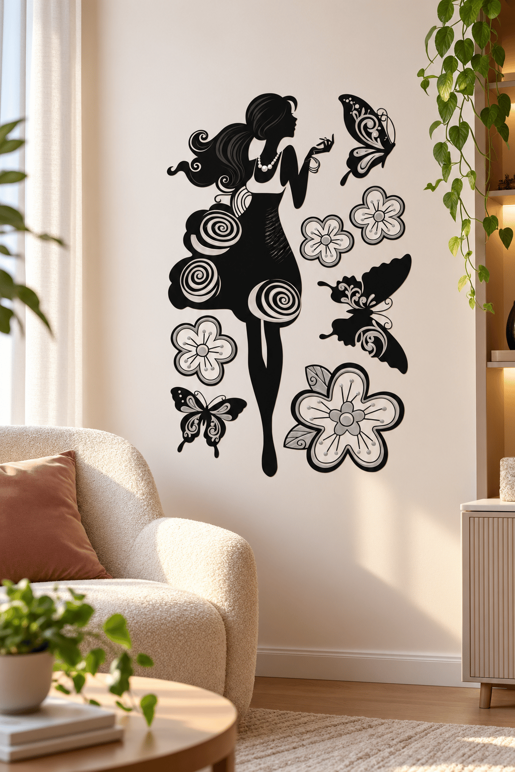 3D Simli Kızlı Kelebekli Duvar Stickerı 32x50 Duvar Dekarasyonu
