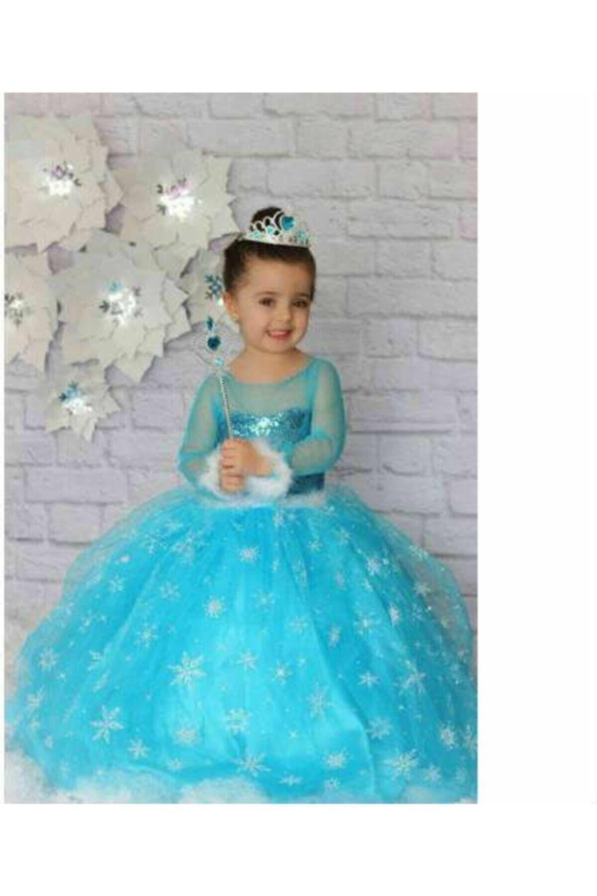 6-7 Yaş Elsa Tarlatanlı Uzun Kollu Kostüm Elbise