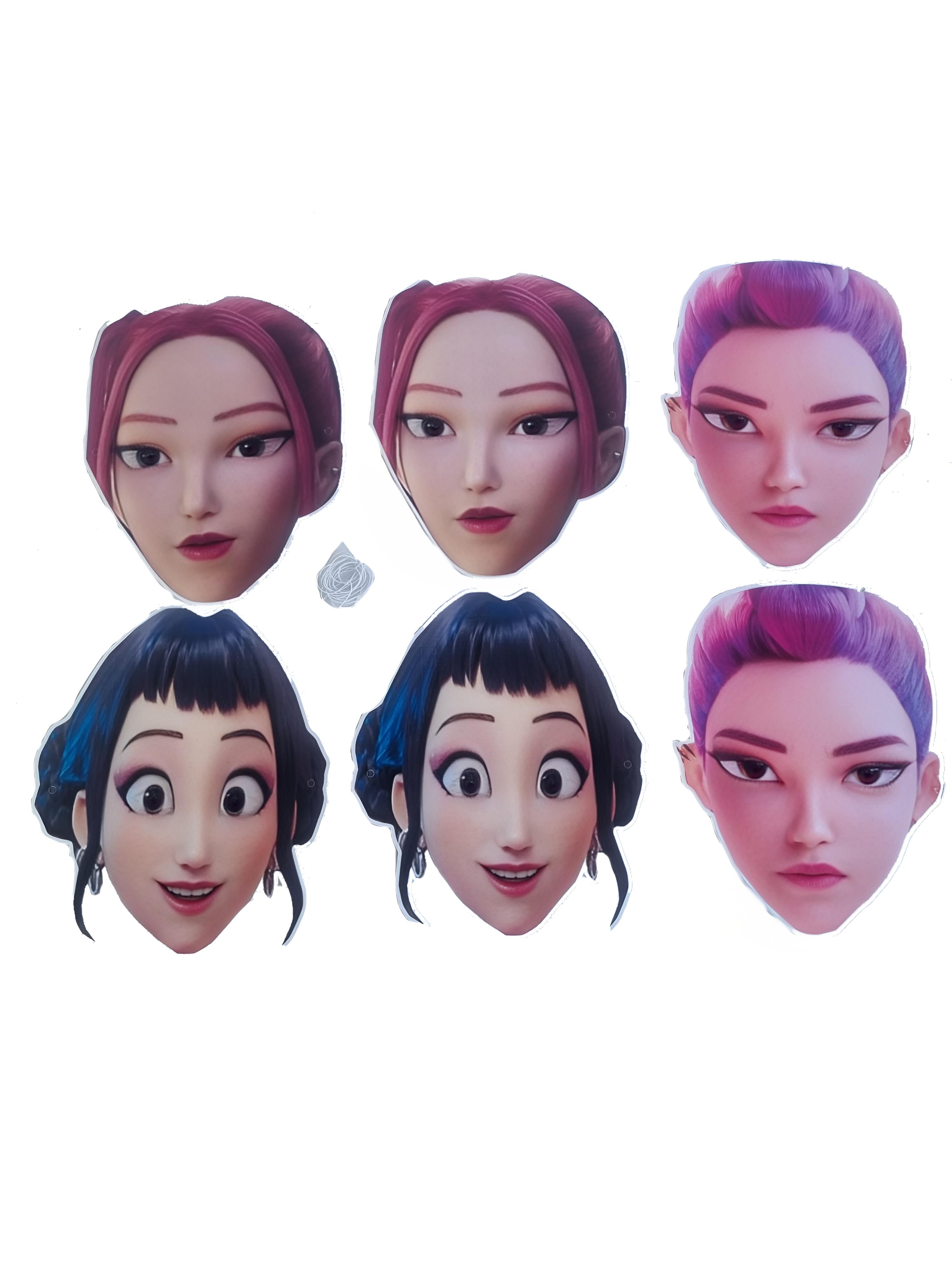 6'lı Paket Lisanslı K-pop Hunterix Demon Hunters İblis Avcıları Karton Maske Seti - Parti ve Etkinlik Kostümü Aksesuarı