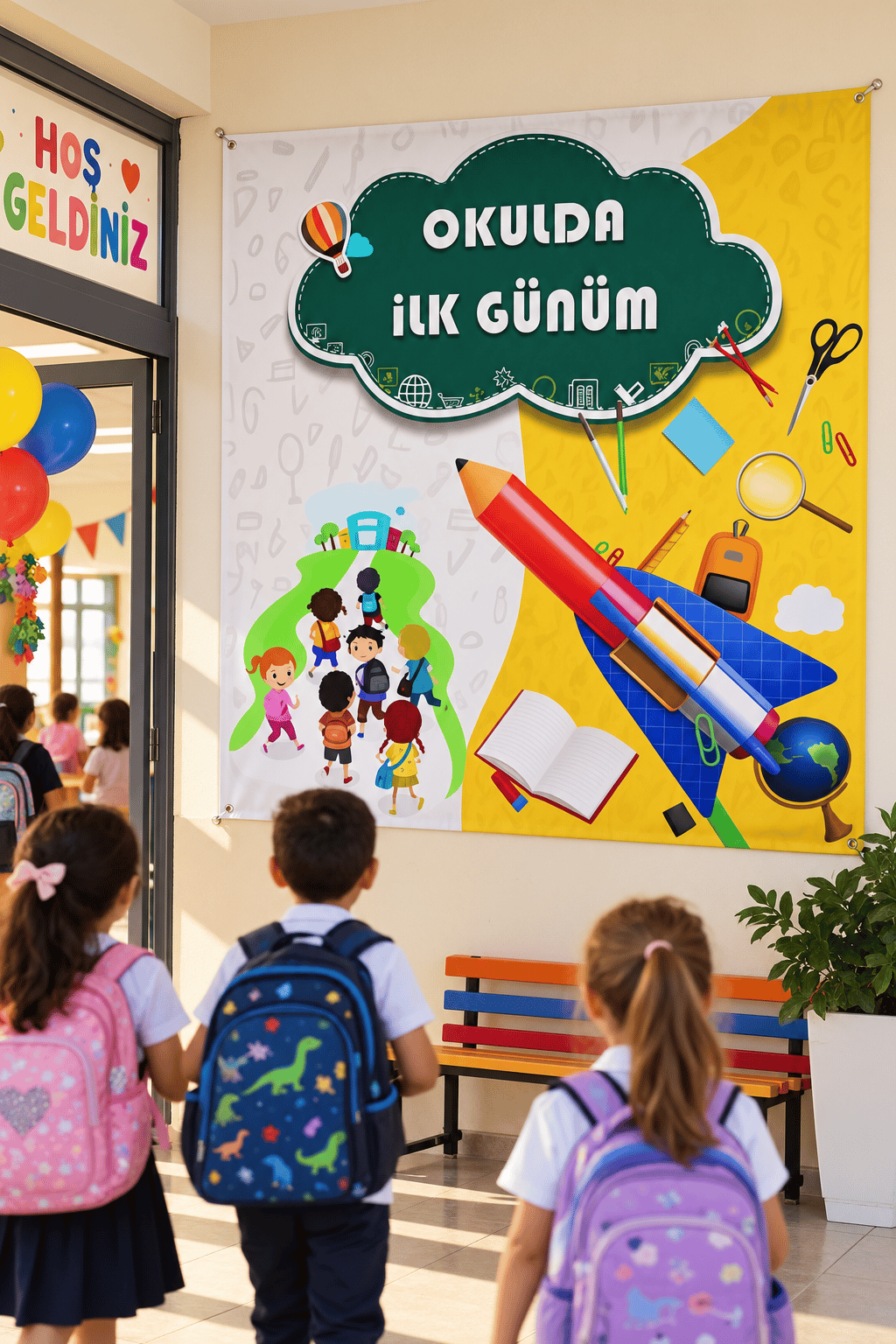Afiş branda Okulda İlk Günüm Büyük Afişi 155*160 cm kuşgözlü
