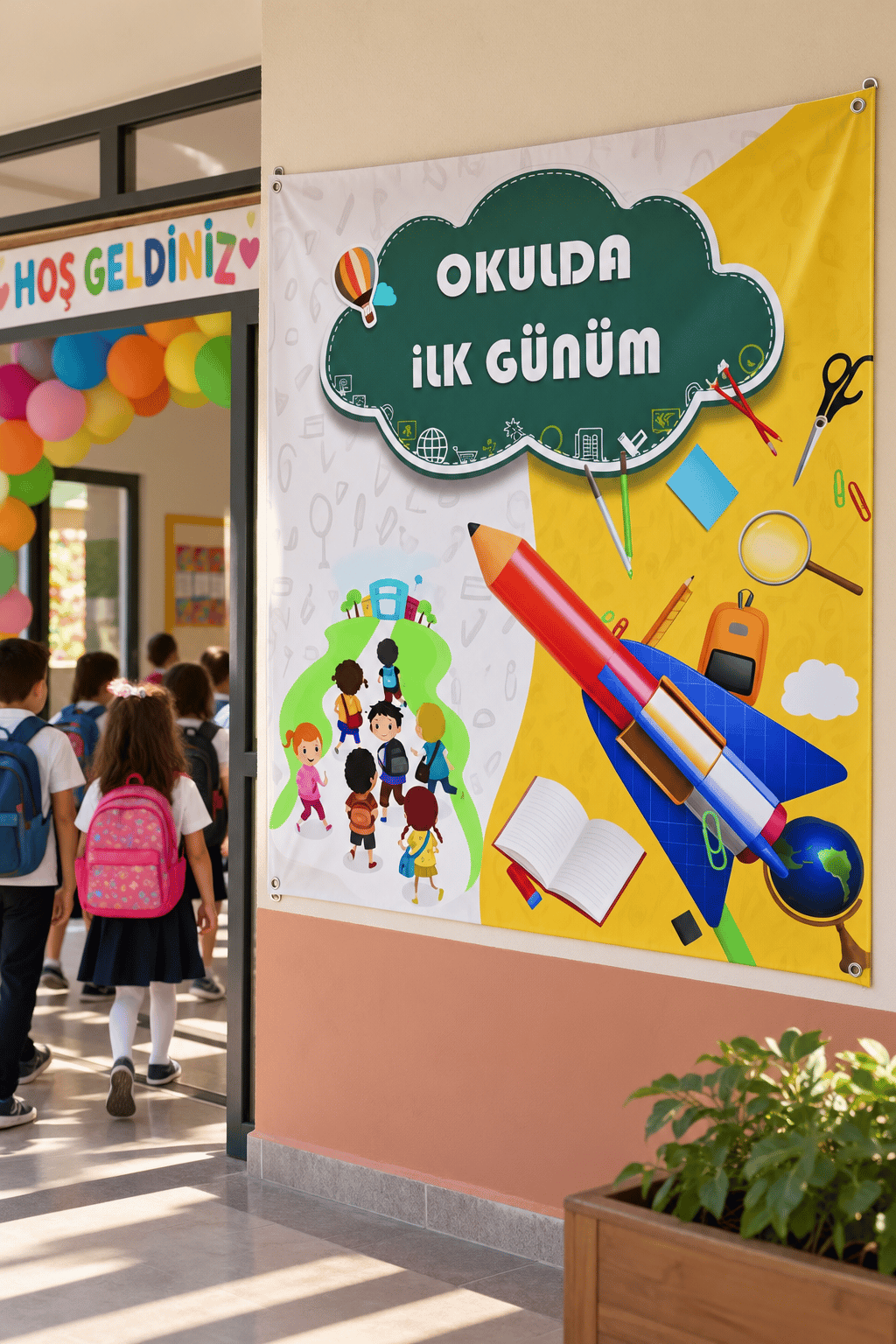 Afiş branda Okulda İlk Günüm Büyük Afişi 155*160 cm kuşgözlü