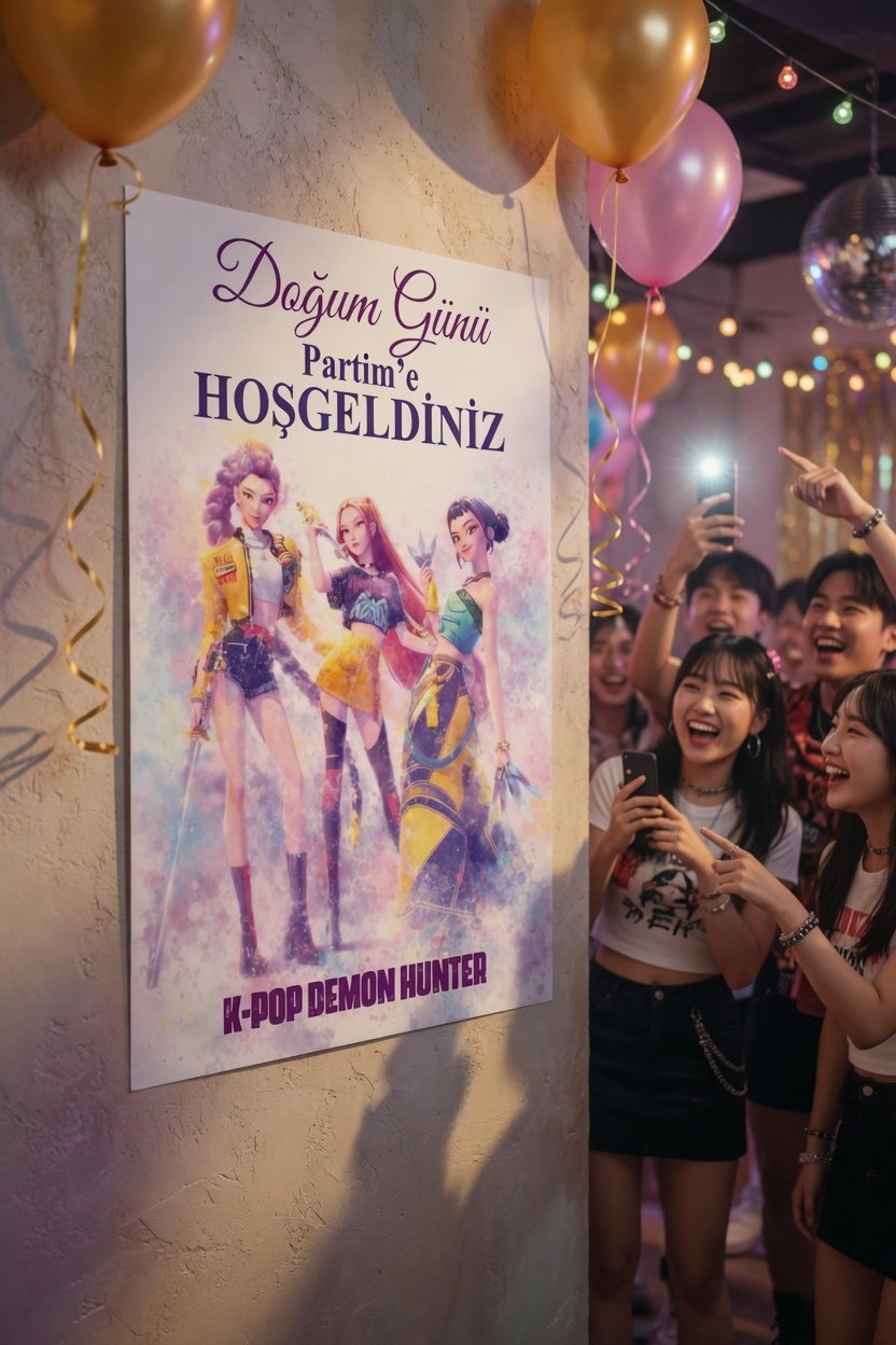 Afiş K-POP Demon Hunters Doğum Günü Parti Posteri 70*100 cm